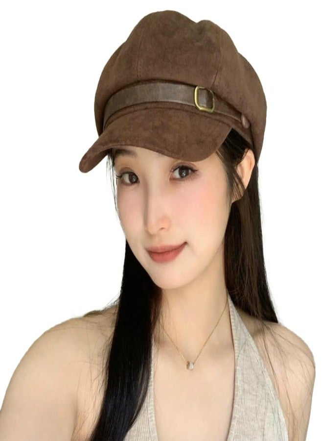 EMGILL Vintage Newsboy Hats Winter Suede Caps Women's Octagonal Hat Fashion Gatsby Cabbie Baker Visor Beret Hat Brown - Image 1